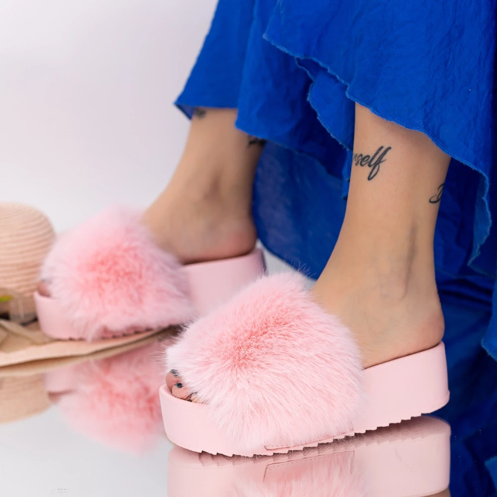 Papuci dama cu platforma x5 roz | mei