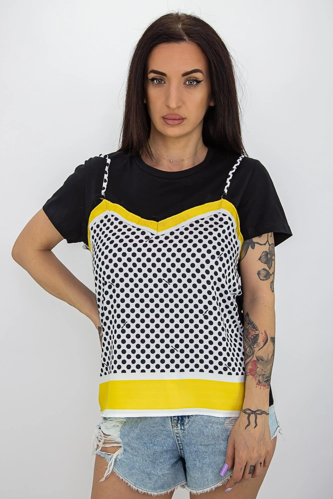 Tricou dama s9192 negru-galben | fashion