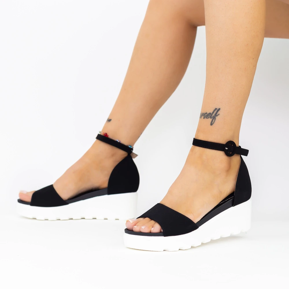 Sandale dama cu platforma lm358 negru-alb | mei