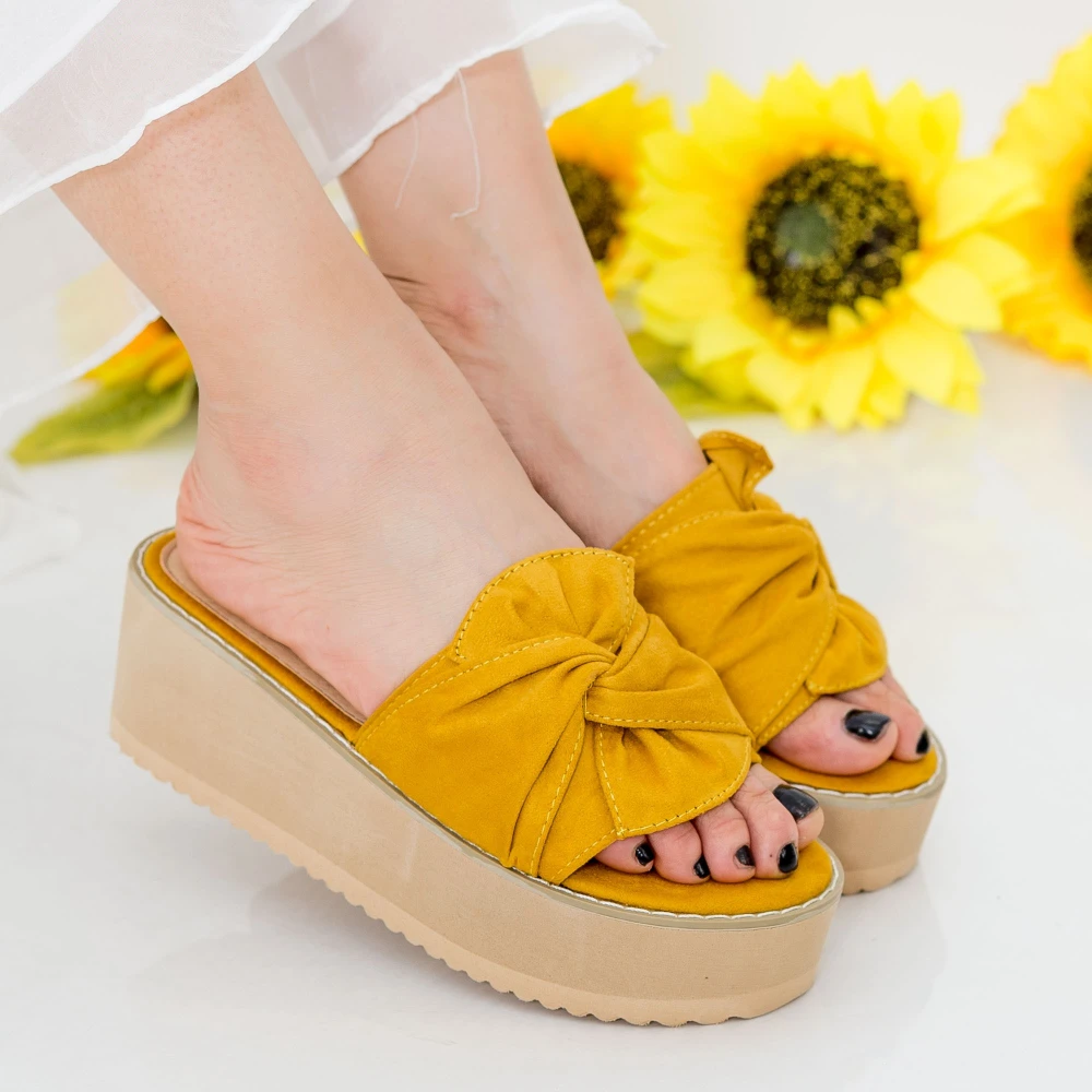 Papuci Dama cu Platforma CZMY1 Yellow | Mei