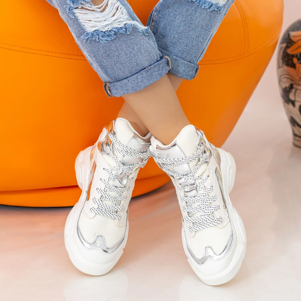 Pantofi sport dama cu platforma sz251 white | mei