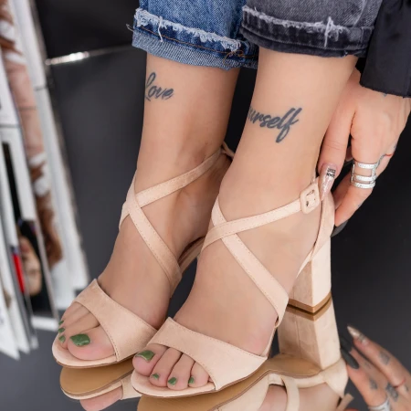 Sandale Dama cu Toc gros XKK538 Bej Mei