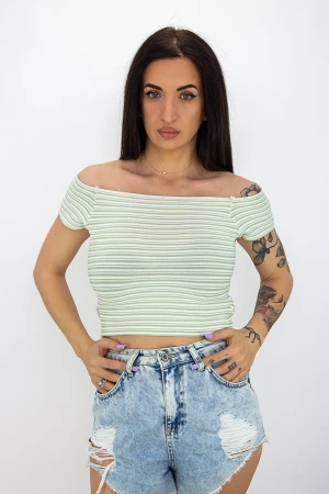 Tricou Dama S22007 Verde-Alb Fashion