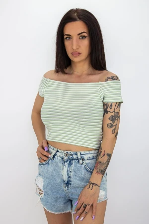 Tricou Dama S22007 Verde-Alb Fashion