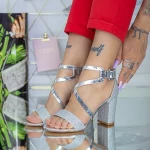Sandale Dama cu Toc Gros XKK522 Argintiu Mei