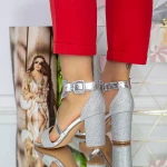 Sandale Dama cu Toc Gros XKK522 Argintiu Mei