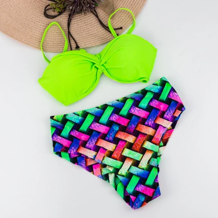 Costum de Baie Dama 2 Piese F01 Verde Neon-Roz Meina