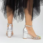 Sandale Dama cu Toc gros 2RG13 Argintiu Mei