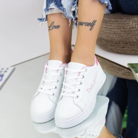 Pantofi Sport Dama A69 Alb-Roz Fashion