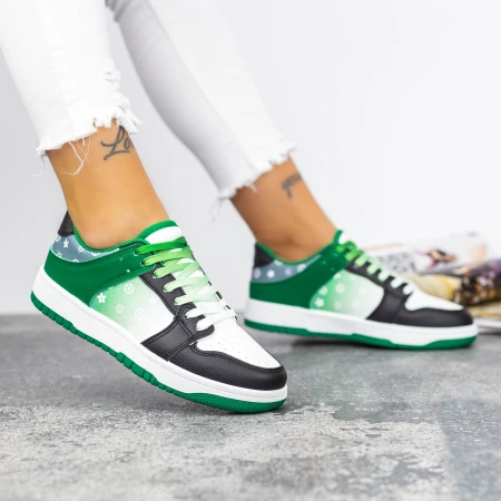 Pantofi Sport Dama 2XJ70 Negru-Verde Mei