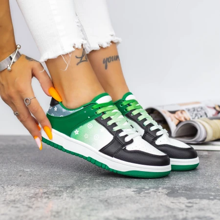 Pantofi Sport Dama 2XJ70 Negru-Verde Mei