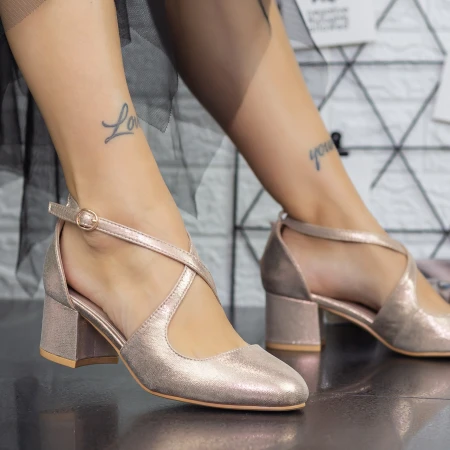 Pantofi cu Toc gros 2YXD30 Champagne Mei