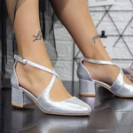 Pantofi cu Toc gros 2YXD30 Argintiu Mei