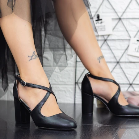 Pantofi cu Toc gros 2YXD31A Negru Mei
