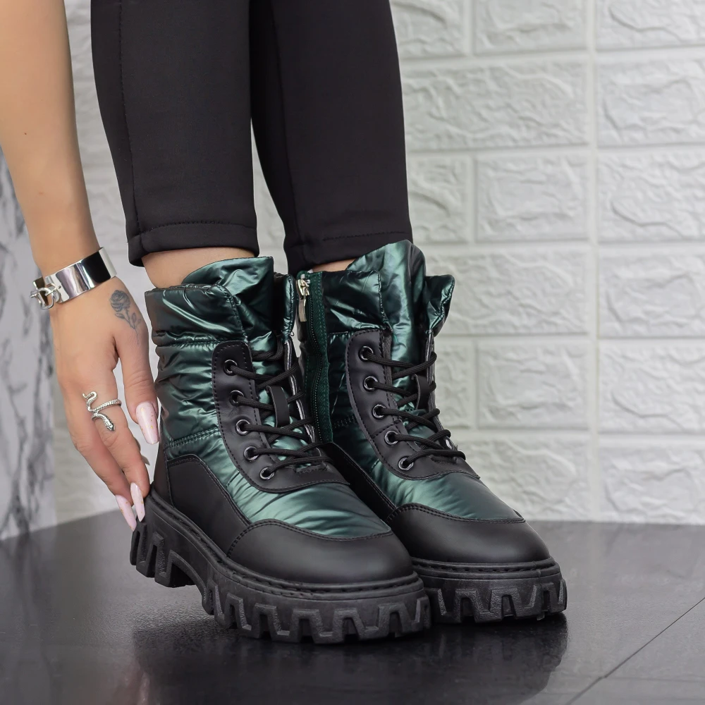 Ghete Dama cu Platforma 2XJ67 Negru-Verde Mei