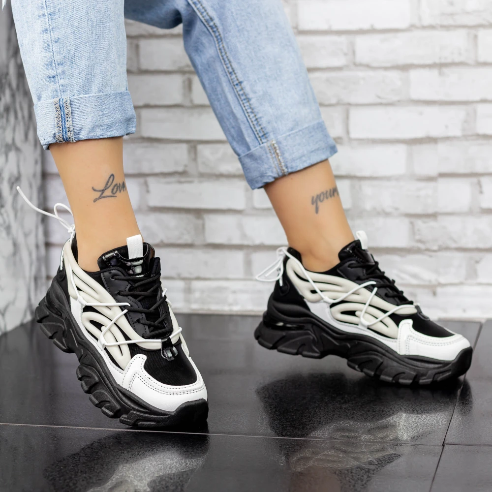 Pantofi Sport Dama 2W27 Negru-Bej Mei