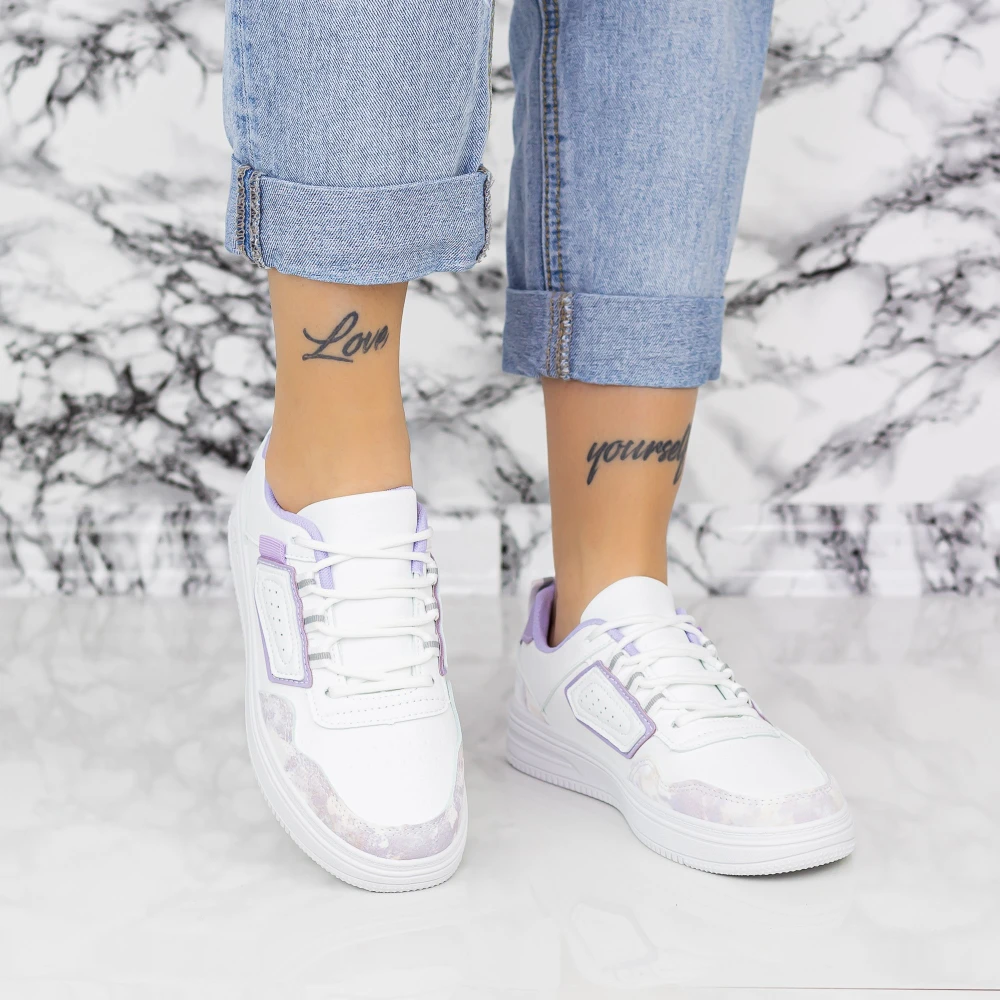 Pantofi Sport Dama 2XJ90 Alb-Mov Mei