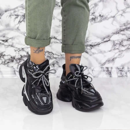 Pantofi Sport Dama cu Platforma 2WL95 Negru » MeiMei.Ro