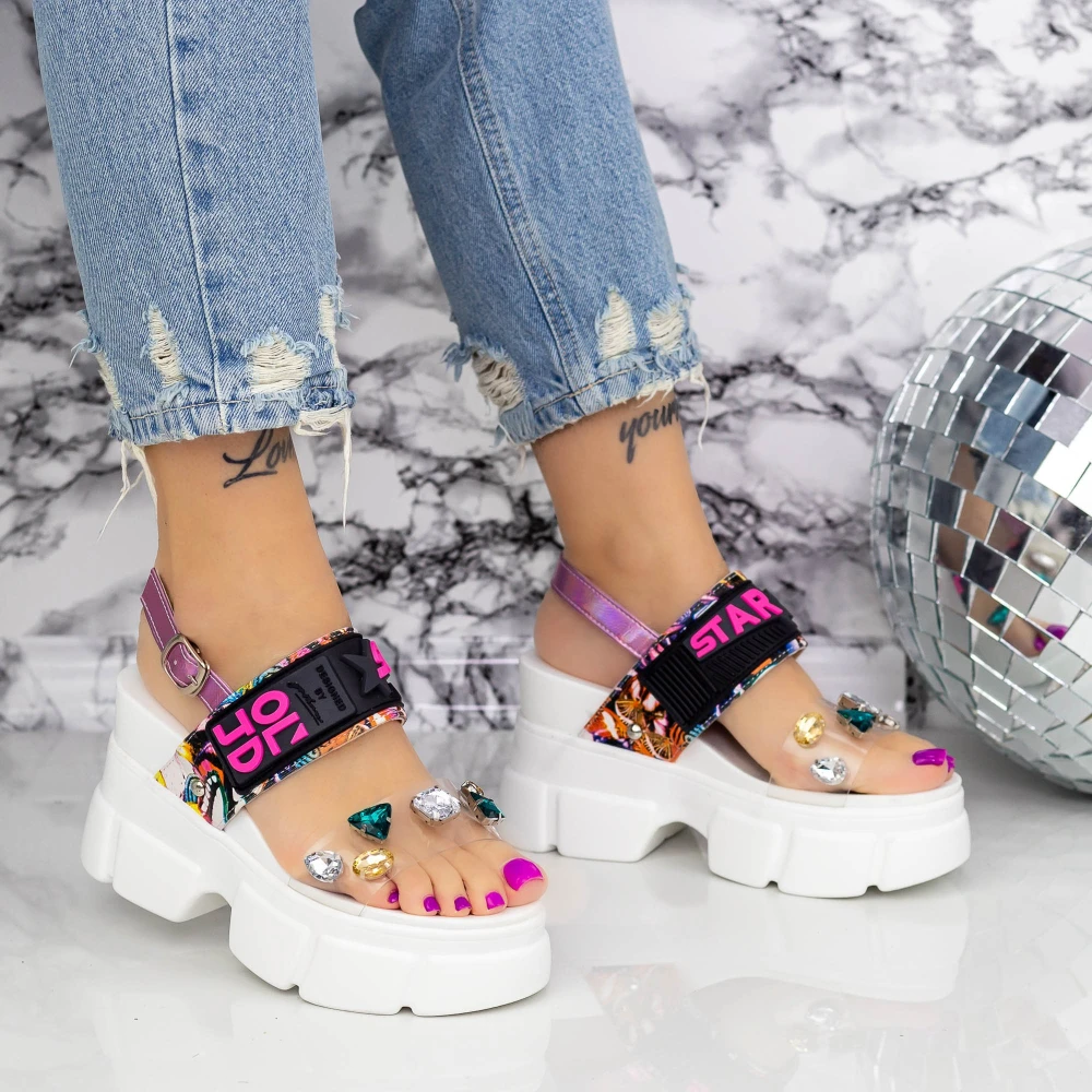 Sandale Dama cu Platforma 2WL99 Alb Mei