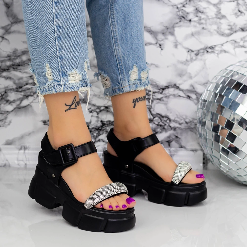 Sandale Dama cu Platforma 2WL100 Negru Mei
