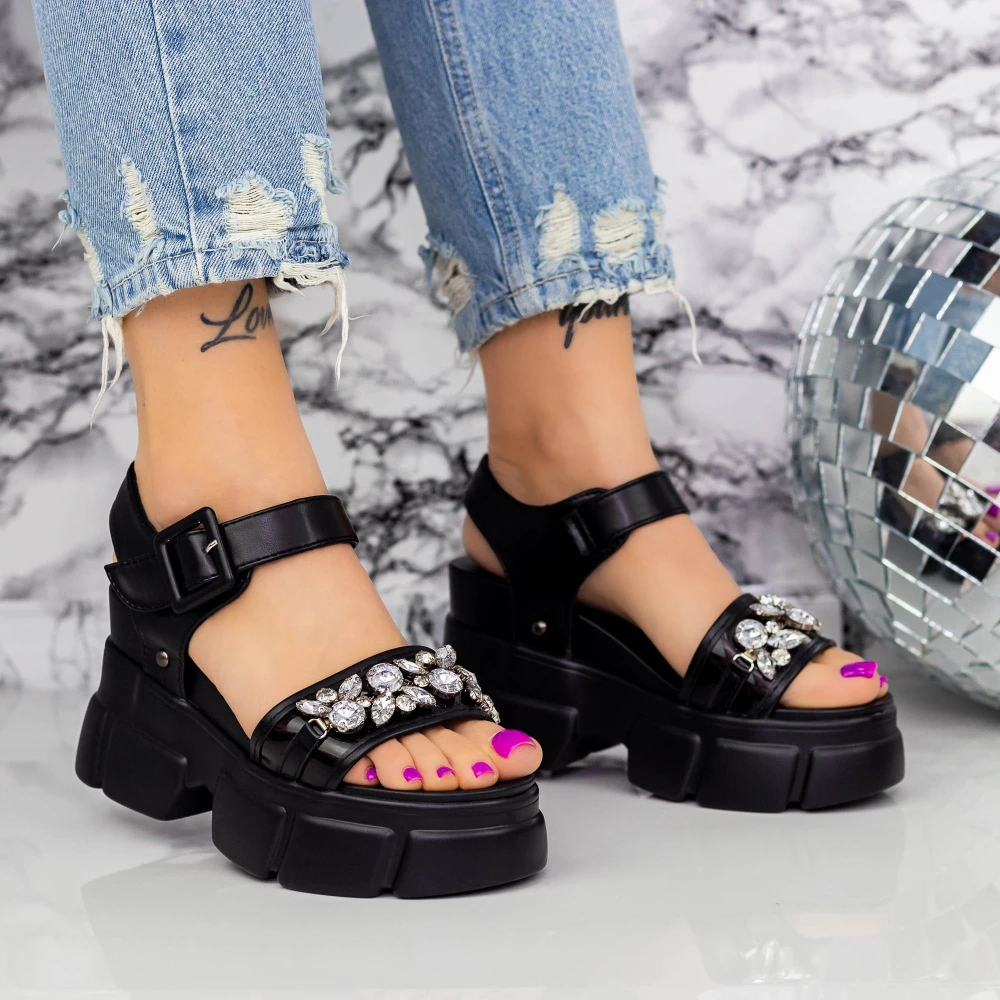 Sandale Dama cu Platforma 2WL101 Negru Mei
