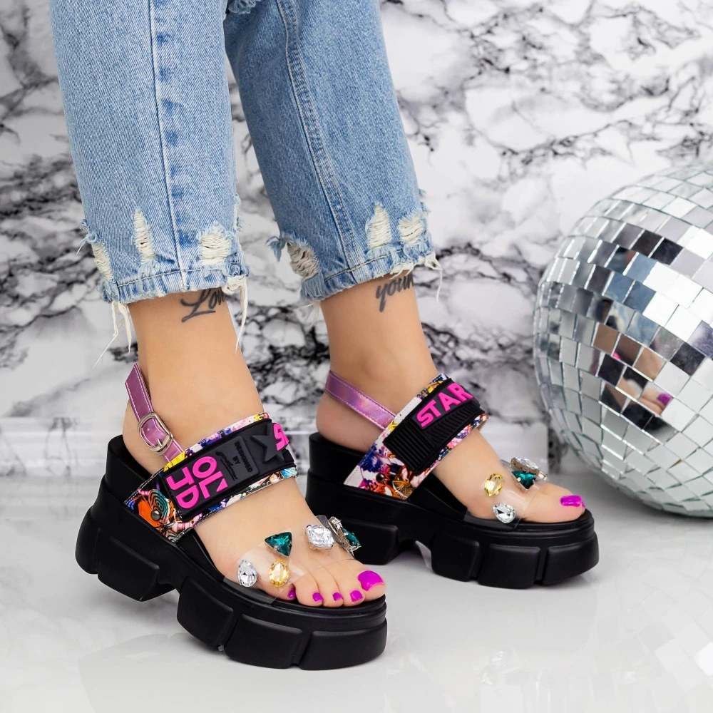 Sandale Dama cu Platforma 2WL99 Negru Mei