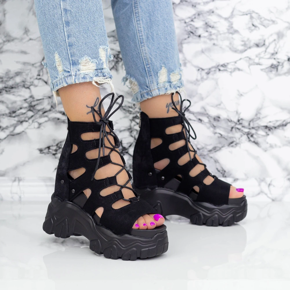 Sandale Dama cu Platforma 2WH1 Negru Mei
