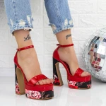 Sandale Dama cu Toc gros si Platforma 2HLX2 Rosu » MeiMei.Ro