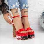 Sandale Dama cu Toc gros si Platforma 2HLX2 Rosu » MeiMei.Ro