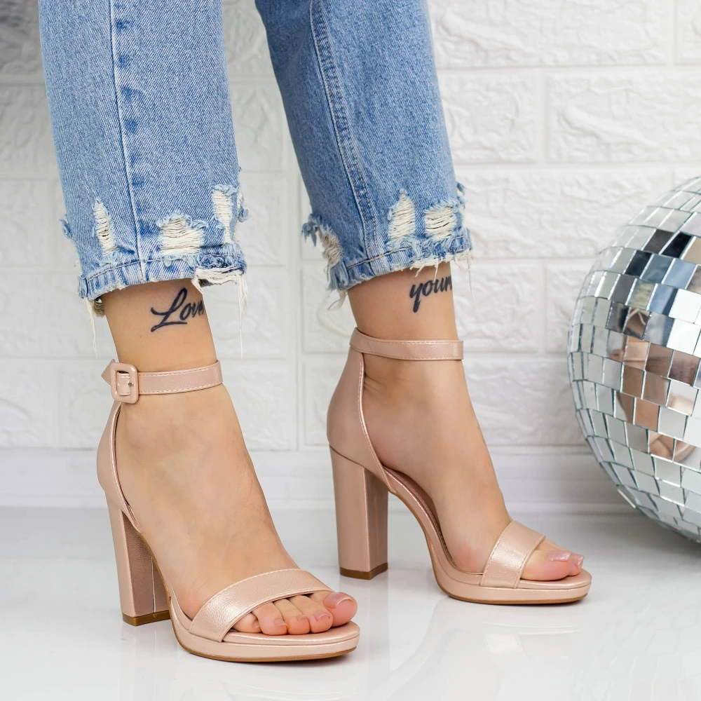 Sandale Dama cu Toc gros XKK222A Champagne | Mei