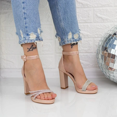 Sandale Dama cu Toc gros 2XKK29 Champagne » MeiMei.Ro