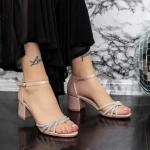 Sandale Dama cu Toc gros 2XKK25 Champagne » MeiMei.Ro