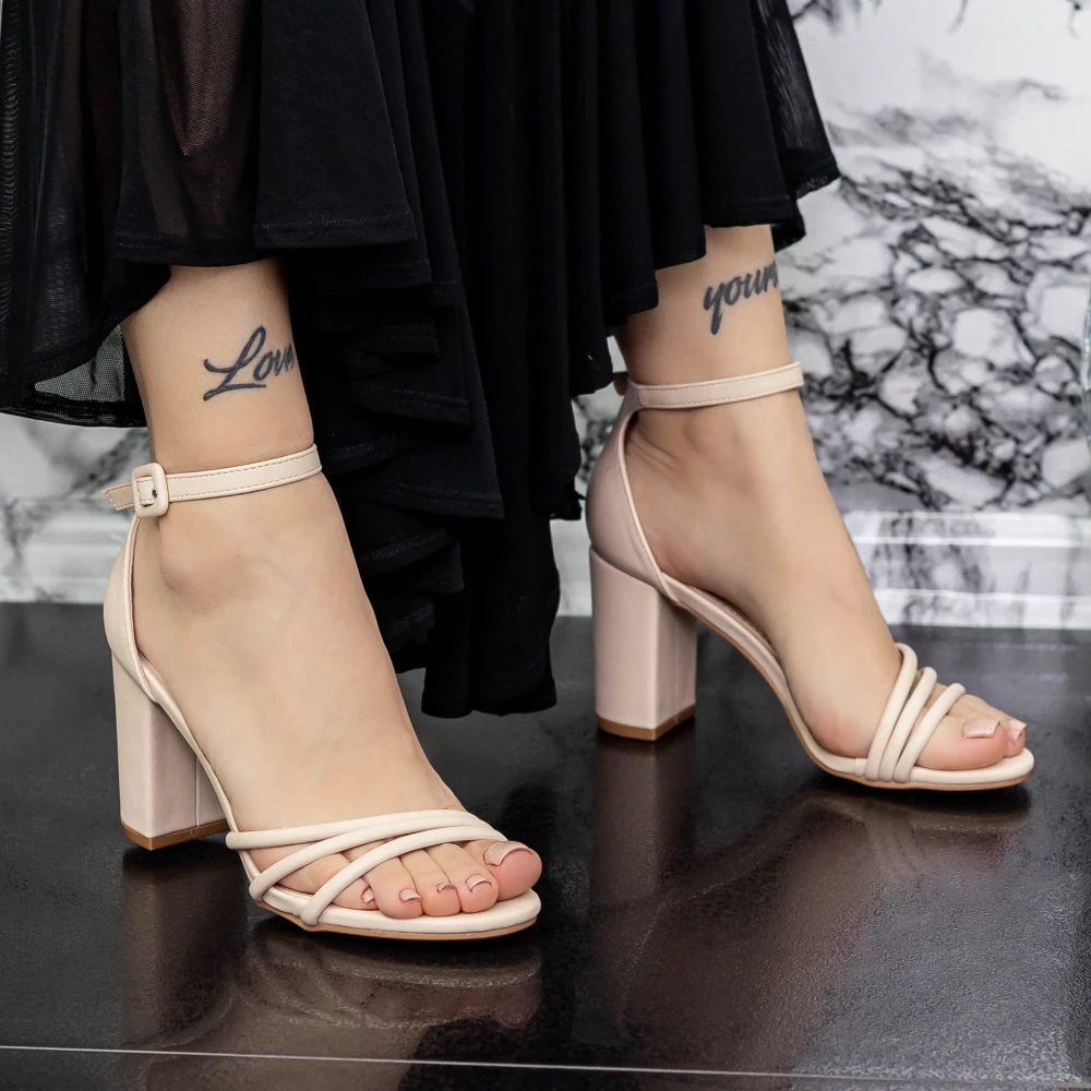 Sandale Dama cu Toc gros 2XKK32 Bej Mei