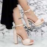 Sandale Dama cu Toc gros si Platforma 2BD33 Bej » MeiMei.Ro