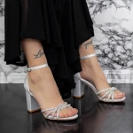Sandale Dama cu Toc gros 2XKK27 Argintiu » MeiMei.Ro