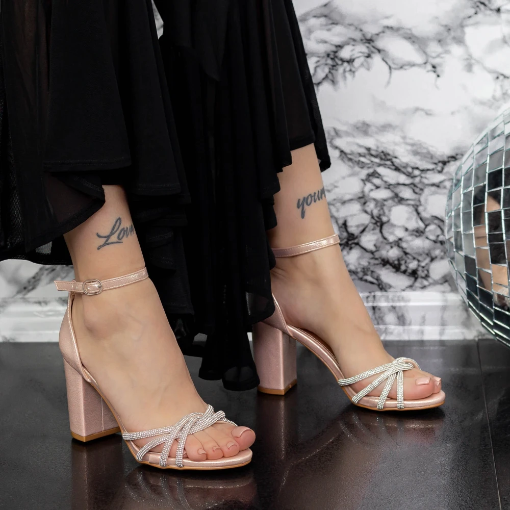 Sandale Dama cu Toc gros 2XKK27 Champagne Mei