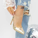 Pantofi cu Toc subtire 2KV79 Auriu » MeiMei.Ro