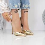 Pantofi cu Toc subtire 2KV79 Auriu » MeiMei.Ro