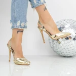 Pantofi cu Toc subtire 2KV79 Auriu » MeiMei.Ro