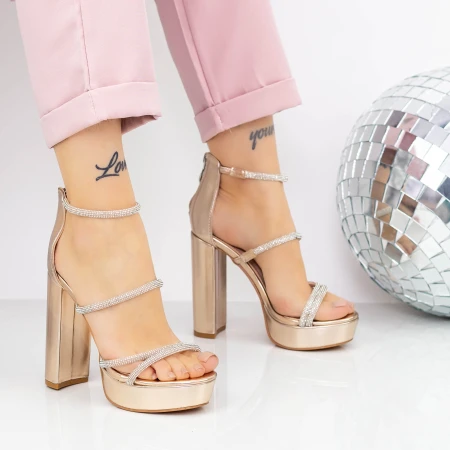 Sandale Dama cu Toc gros si Platforma 2XKK77 Champagne » MeiMei.Ro