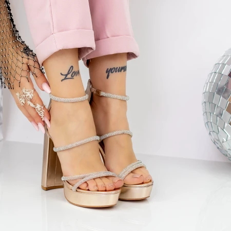 Sandale Dama cu Toc gros si Platforma 2XKK77 Champagne » MeiMei.Ro