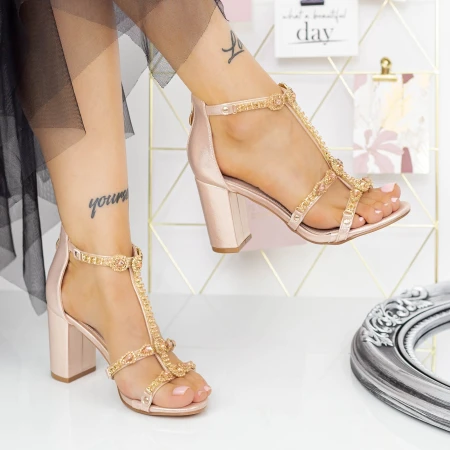 Sandale Dama cu Toc gros 2XKK117 Champagne » MeiMei.Ro
