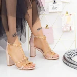 Sandale Dama cu Toc gros 2XKK117 Champagne » MeiMei.Ro