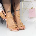 Sandale Dama cu Toc gros 2XKK117 Champagne » MeiMei.Ro