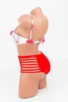 Costum de Baie Dama 2 Piese F28 Alb-Rosu » MeiMei.Ro