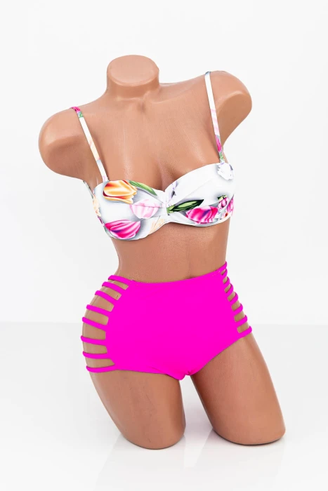 Costum de Baie Dama 2 Piese F28 Alb-Fucsia » MeiMei.Ro