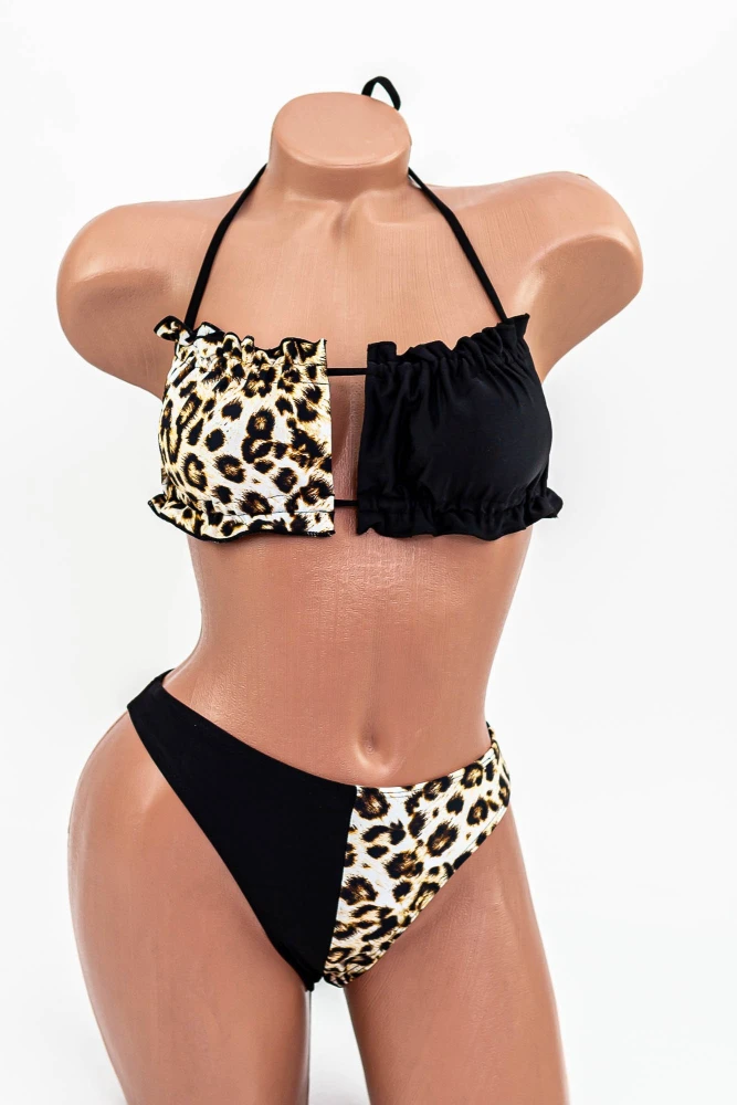 Costum de Baie Dama 2 Piese H51-3 Leopard-Negru Meina