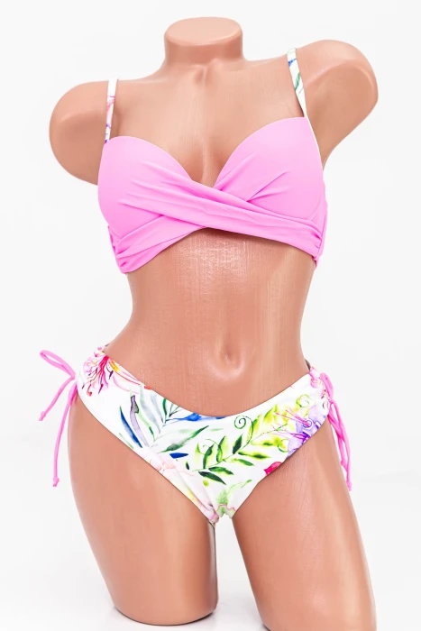 Costum de Baie Dama 2 Piese H08-2 Roz-Alb » MeiMei.Ro