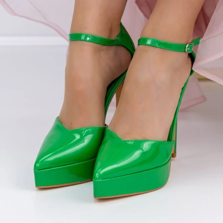 Pantofi cu Toc subtire si Platforma 3XKK9 Verde » MeiMei.Ro