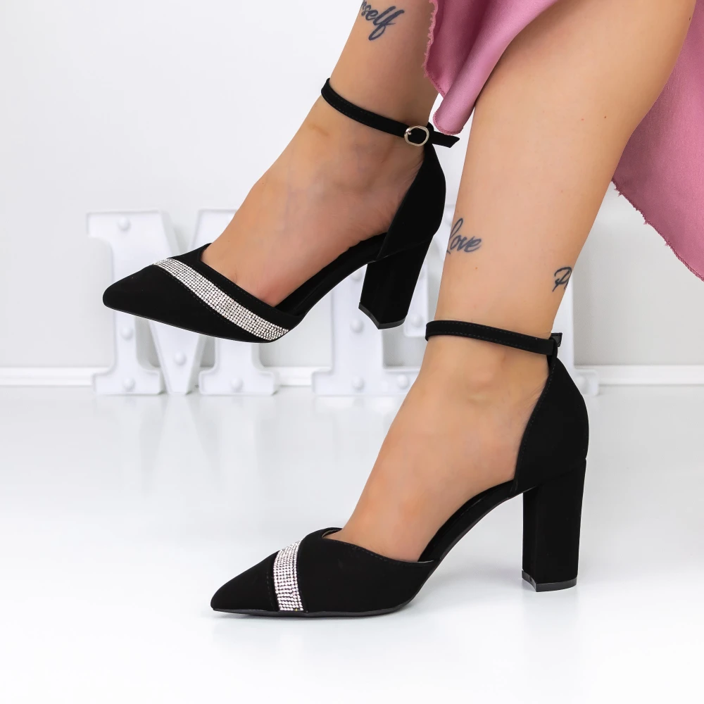 Pantofi cu Toc gros 3XKK19 Negru Mei